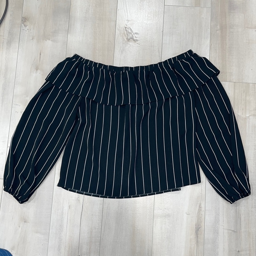 Off Shoulder Pinstripe Top